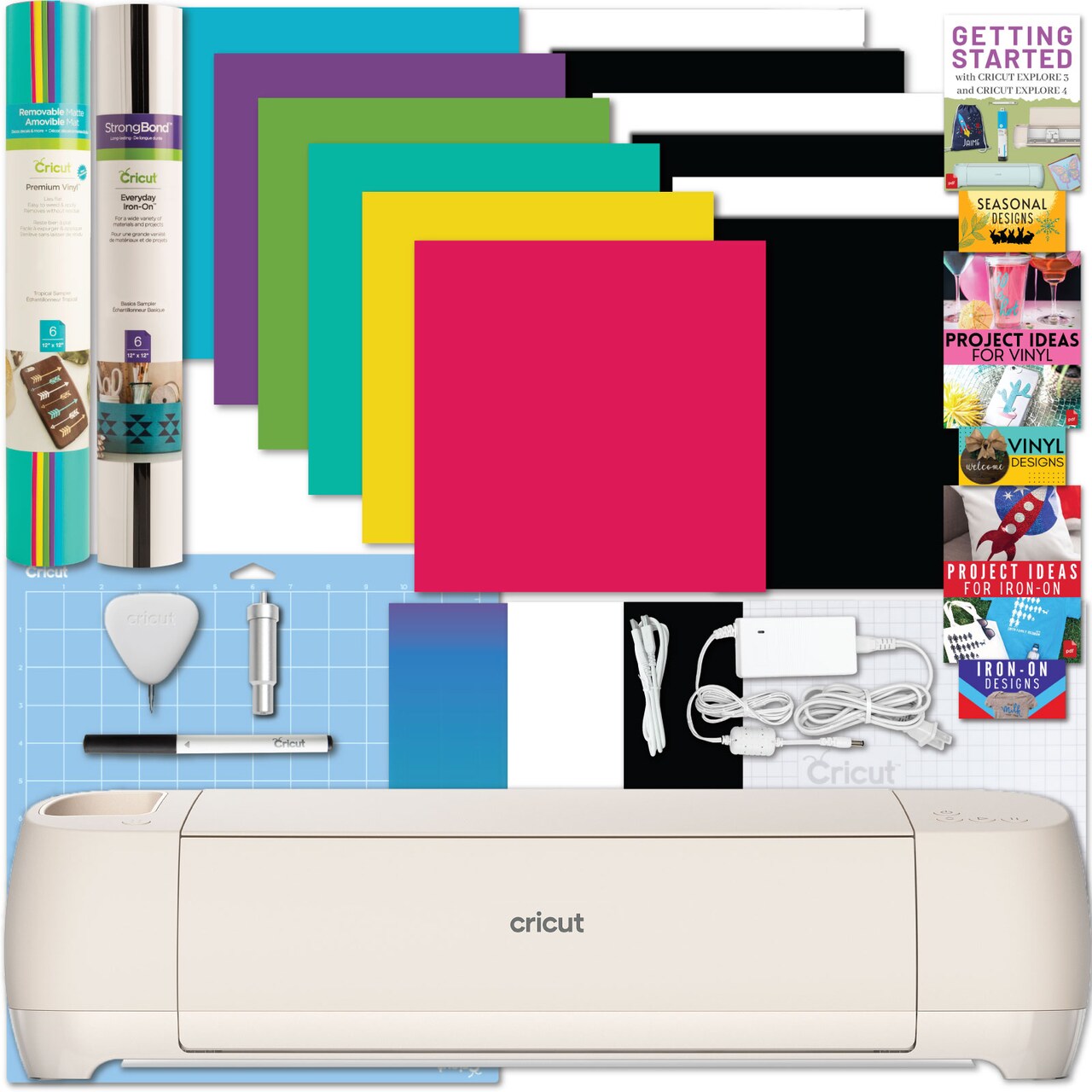 Cricut Explore 4 Electric Cutting Machine with Vinyl and Iron-On Sheets Bundle